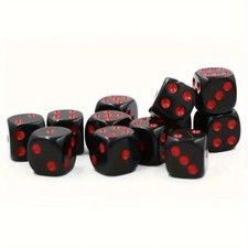 d6 DICE SET 12 15mm -BLACK/RED, WARHAMMER, D D, RPG, NEW