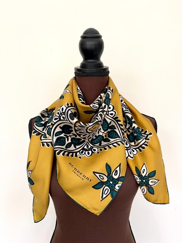 New Burberry Scarf Lucky Floral Yellow Gold Alhambra Green Flower Silk Wrap - Picture 17 of 21