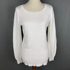 Banana Republic Cream Sequined Elbow Patch Crewneck Sweater Women Size M