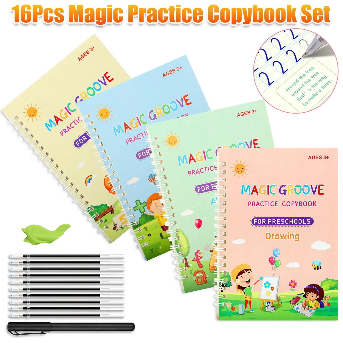 16Pcs Grooved Magic Practice Copybook Set Children's Handwriting