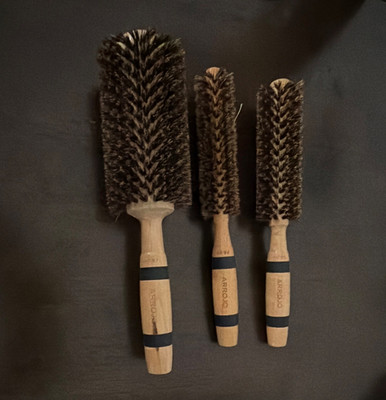 ARROJO Set of 3 Round Boar Bristle Hair Brushes w/ Wooden Handle AB37 AB84