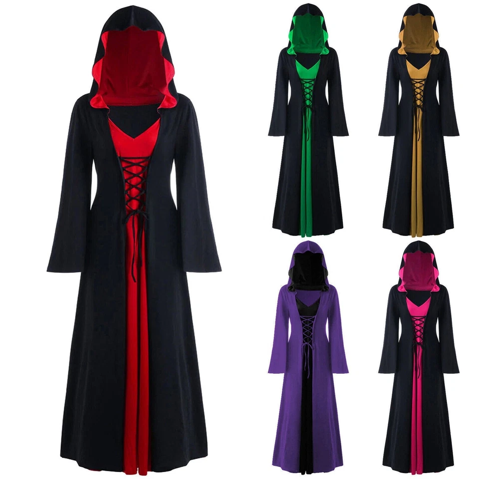 Damen Hexe Kleid Halloween Hexen Kostüm Mit Kapuze Kleid Mit Kapuze Mottoparty - Bild 1 von 4