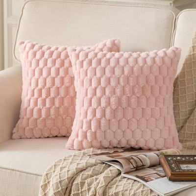 MANDIOO Pack of 2 Pink Super Soft Plush Fluffy Decorative Throw Pillow Covers 24