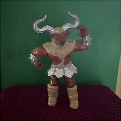 Minotaur Bull Action Figure Plastic Brown Beige Silver Horned Monster