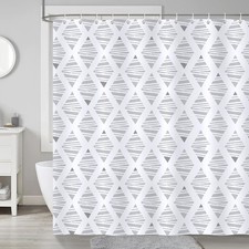 White, Grey Geometric Shower Curtain, 72x72 Inch, 12 Hooks, Abstract, Waterproof