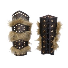Faux Fur Viking Leather Armor LARP Armband Medieval Cosplay Arm Wrist Guard B...