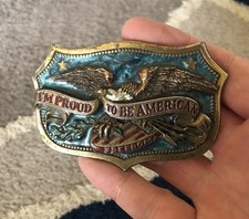 Proud to be an American USA Eagle Vintage 1984 Belt Buckle Patriotic Brass Color
