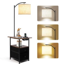 Floor Lamp with Table  2 Drawers, End Table with 3 Color Temperature Reading...