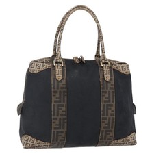FENDI Zucca Canvas Zucchino Canvas Hand Bag Black Brown Auth gh1262