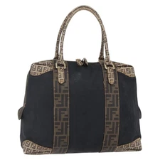 FENDI Zucca Canvas Zucchino Canvas Hand Bag Black Brown Auth gh1262