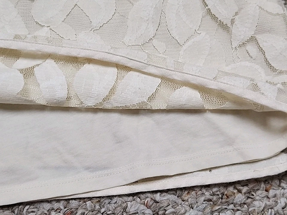 Tory Burch 象牙色奶油色花卉蕾丝衬衫 3/4 袖棉混纺 L 码 — 第 4/4 张图片