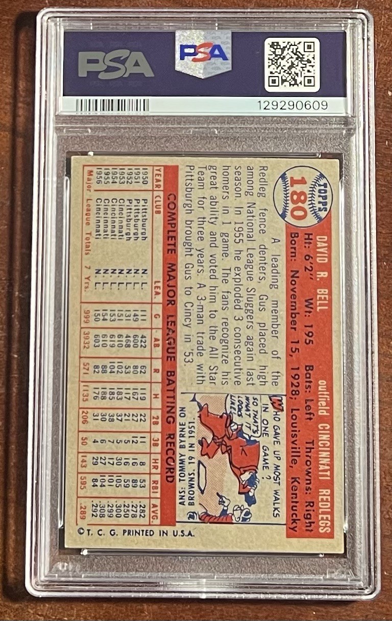 1957 Topps Gus Bell PSA 6🚨EX-MINT💎Vintage🎆JUST GRADED📈🔥Redlegs⚾️ view 2