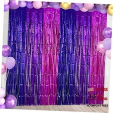 2 Pack Purple Pink Foil Fringe Curtains Streamers Backdrop for Music 6.6x6.6Ft