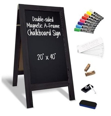 Magnetic A-Frame Chalkboard Sign, Extra Large 20'' x 40'', Standing Black