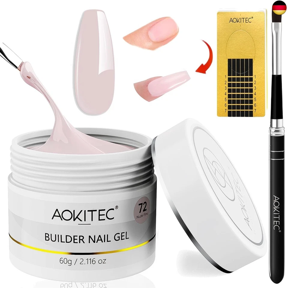 Aokitec Builder Gel für Nägel: 60g nudes-rosa aufbaugel für gel Hard Gel mit Na