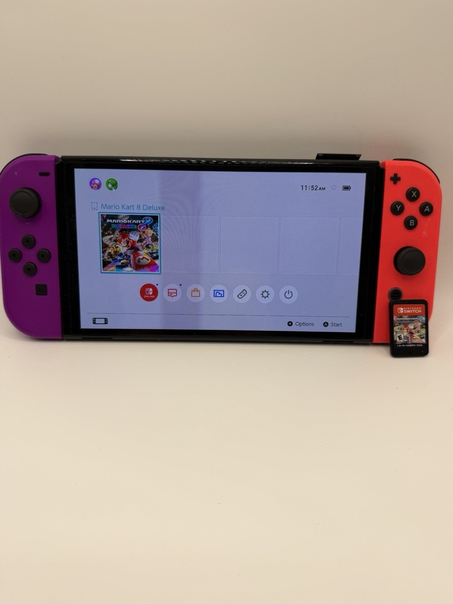 Nintendo Switch With Mario Kart 8 Deluxe Purple and Red