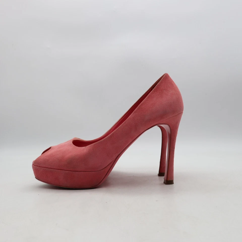 Yves Saint Laurent Women's Size EU 37.5 Light Pink Suede Peep Toe Platform Pumps - Image 4 of 4