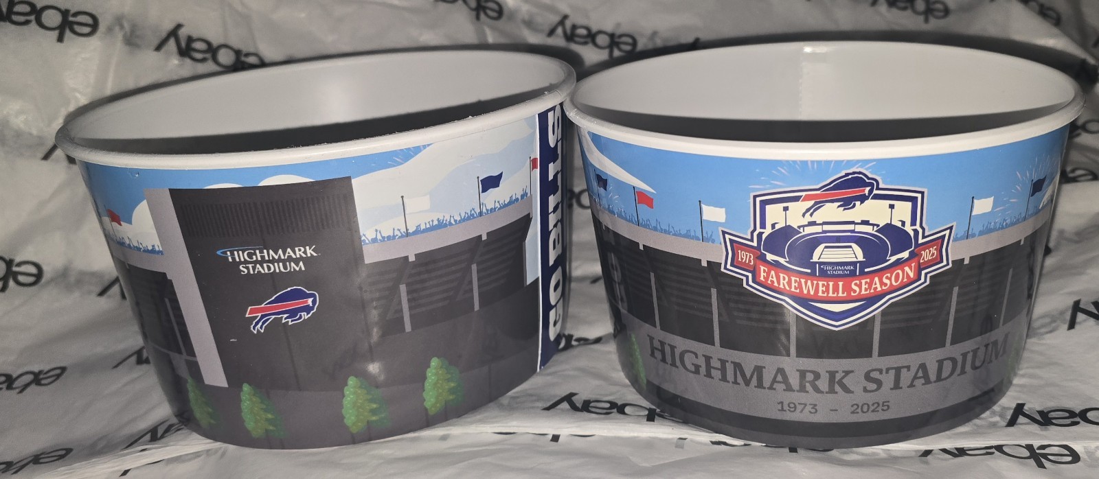 Lot of 2 Buffalo Bills Highmark Stadium 2025 FAREWELL SEASON Plastic Food Bucket
