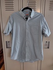 Van Heusen Traveler Dress Shirt Men's 15-15.5 Short Sleeve Gingham Cotton Blend