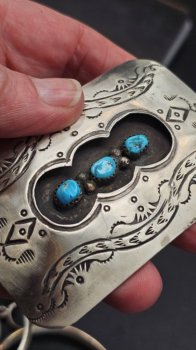 Vintage Southwest Artisan Hickok Sterling Silver Morenci Turquoise Belt Buckle Vintage Retro Navajo Silversmith Tom Ahasteen Sterling  main image 3