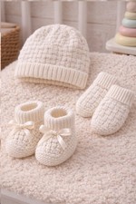Baby Knitting pattern Easy Weave Baby Set  0- 3 months Hat, Boots Mittens