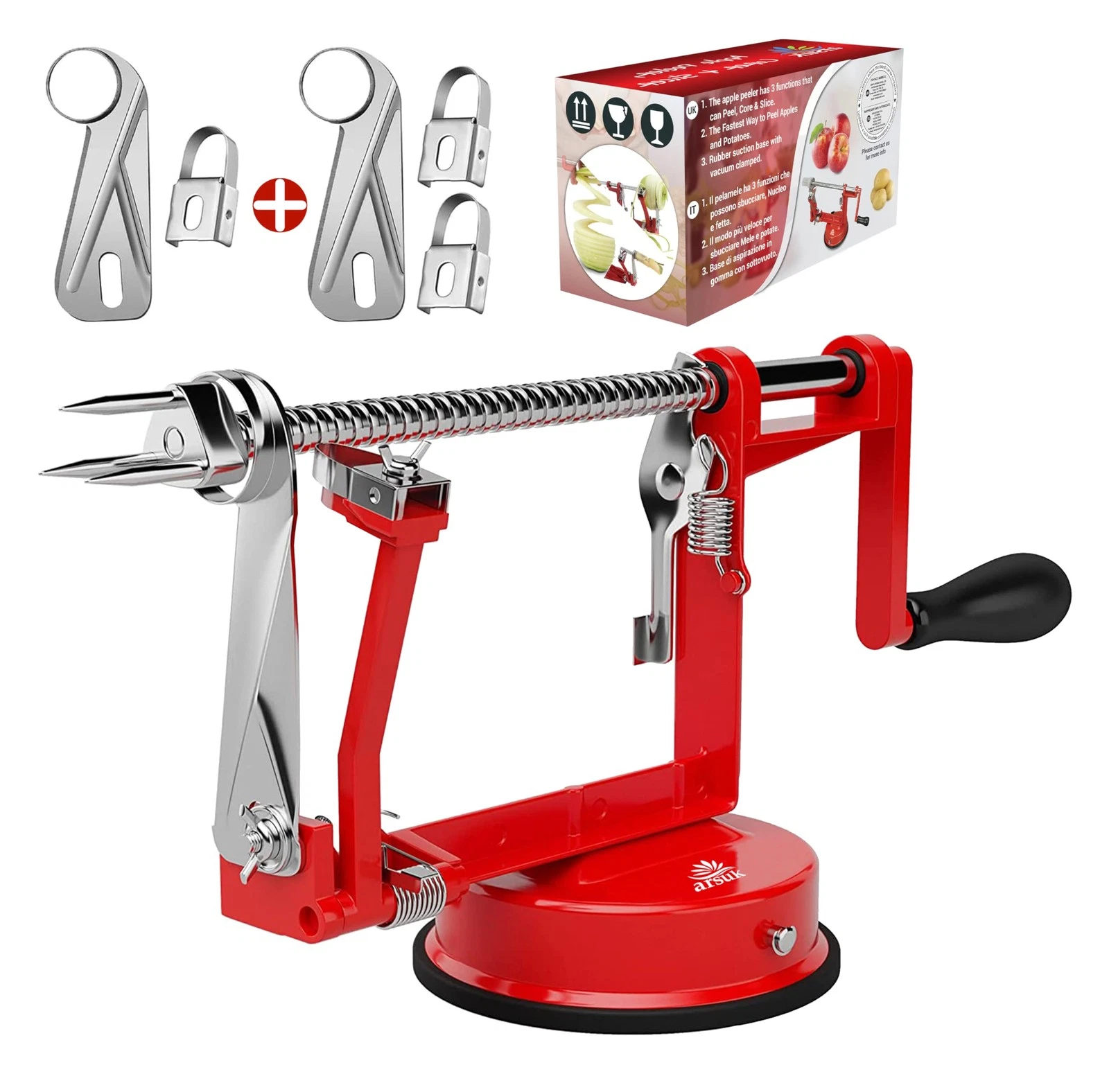 Apple Peeler Slicer Corer - Extra 2 Blades 1 Corer 3 in 1 Kitchen Peeling Ma...