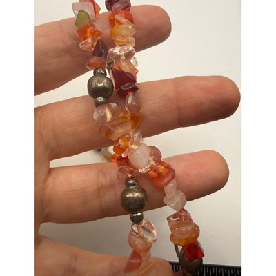 Vintage Carnelian Agate Chip Stone Necklace Silver Tone Toggle Clasp Boho 19 In