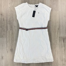 Tommy Hilfiger Girls Dress 16 NWT White Embroidered Cotton Lined Belted Summer