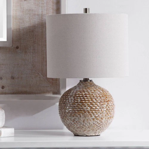 Rustic Accent Table Lamp 22" High Brown Taupe Ceramic Drum Shade for Living Room - Picture 1 of 8