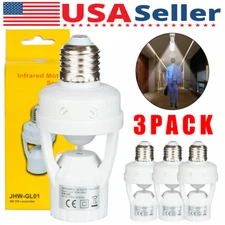 3 Pack E27 LED Light Lamp Bulb Holder Socket Switch Infrared PIR Motion Sensor