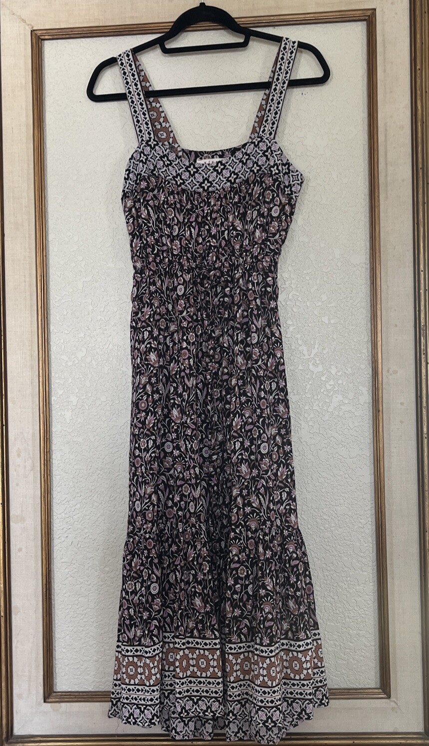 XIRENA Sundress LYRA Drawstring Empire Waist Black Pink Floral Ruffle MIDI Sz XS-image