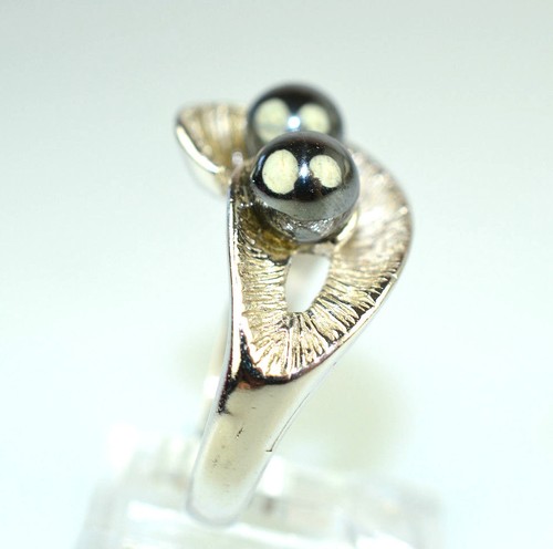 VTG MODERNIST STERLING SILVER 3-D SCULPTURAL HEMATITE RING SIGNED JP SIZE 7.75 - Picture 2 of 4