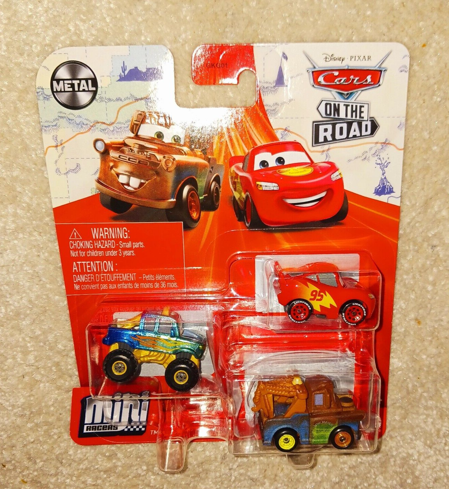 DISNEY PIXAR CARS MINI RACERS 3 PACK MONSTER TRUCK IVY, FLASH McQUEEN & MATER