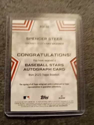 2023 Topps Series 2 - Autografi Baseball Stars #BSA-SS Spencer Steer (AU, RC) - Foto 3 di 3