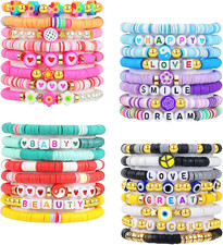32 Pcs Preppy Jewelry Bracelets for Women Clay Bead Colorful Surfer Heishi Brace