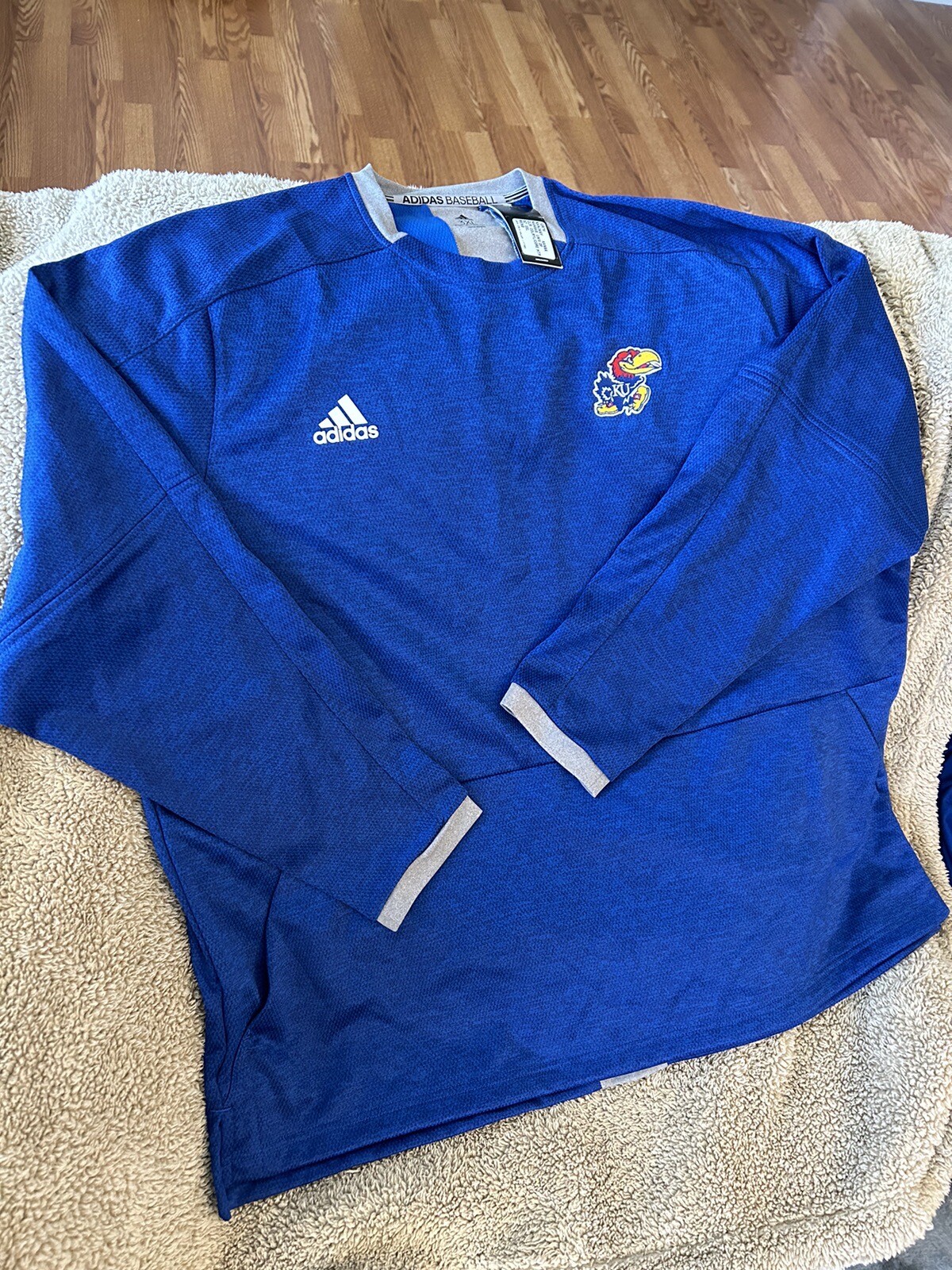 Kansas Jayhawks Adidas Blue Baseball Pullover Sweater Jacket Men’s 3XL