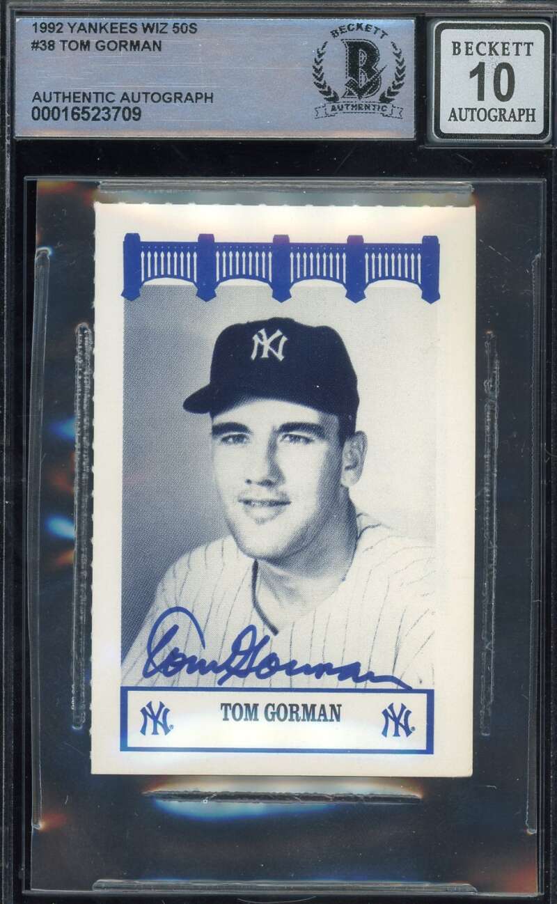 Tom Gorman 1992 Yankees Wiz The 50s Autograph Beckett BAS Gem Mint 10 Signed