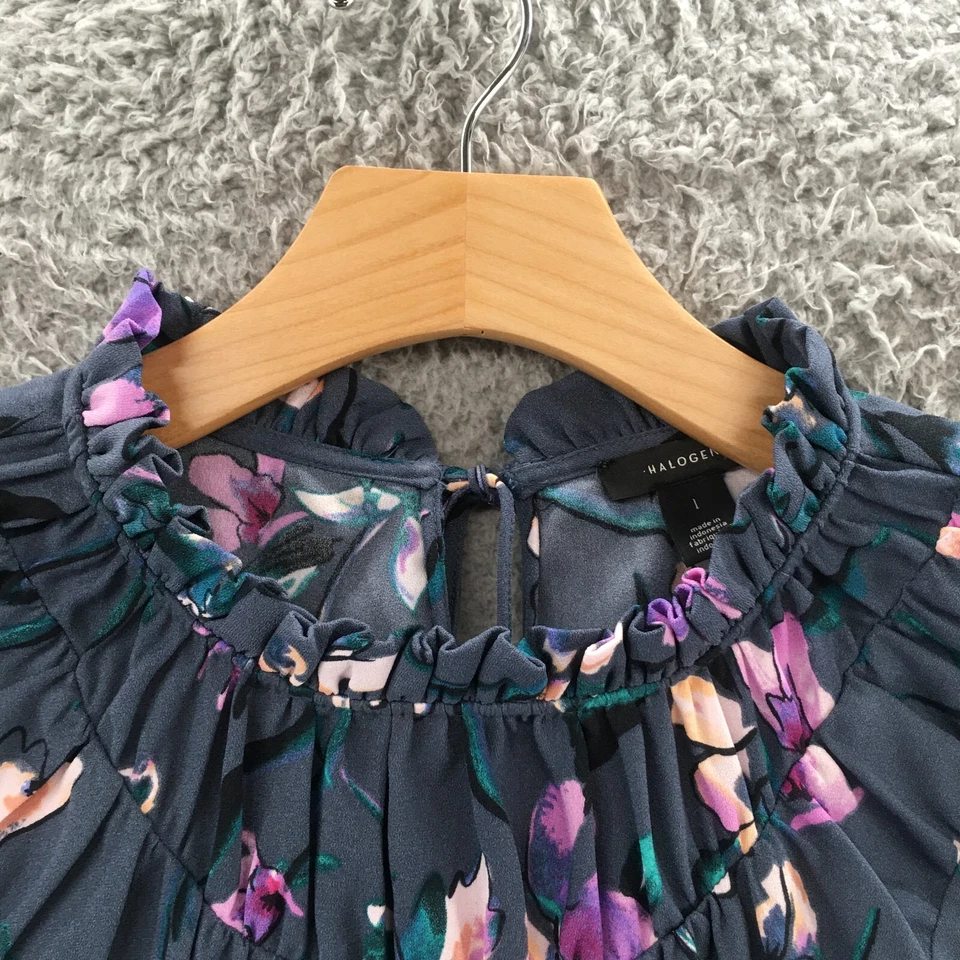 Blusa Top Halógena Manga Gorra Mujer 1 Multicolor Gris Floral Volantes Borde Informal Foto 4 de 4