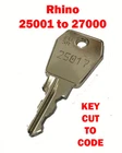 2 x Rhino Roof Tube / Pipe Keys Cut to Code, Codes 25001 to 27000 - FREE P&P
