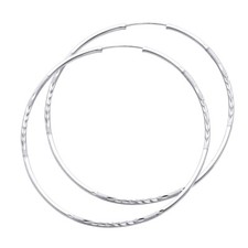 Real 14K White Gold Diamond Cut Plain Hoop Earrings 1.5 MM Thickness Child Kid