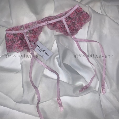 For Love & Lemons Olivia Garter Sizes XS, S - Victoria's Secret Pink Floral Lace - Picture 3 of 5