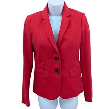 J Crew Blazer Womens 2 Schoolboy 100 Linen Red Preppy Professional Classic Fall
