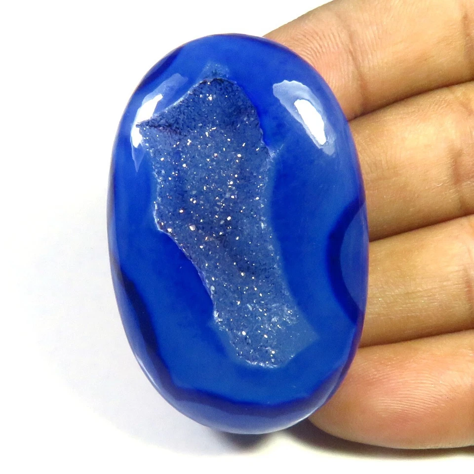 Cabinas druzy de ónix ventana azul 49x31 mm geoda natural ágata ónix piedra preciosa OD-1129 Foto 3 de 4