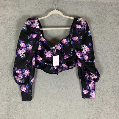 Lovers and Friends Tayla Top Size Medium M Royal Floral Puff Sleeve Cropped NWT