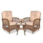 3Pcs Patio Wicker Glider Rocking Set Outdoor Furniture Bistro Set Rattan Chairs