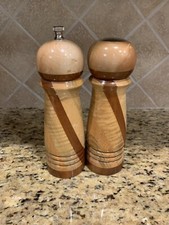 Wood...Large....Mixed Wood....Hand Turned  Salt Shaker,  Pepper Grinder Gorgeous