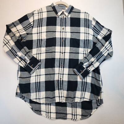 Madewell Womens Shirt Top Small Black White Plaid Chest Pockets Cotton Flannel