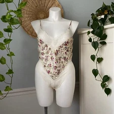 GORGEOUS MYONNE LACE Vintage Satin NYLON Romper BODYSUIT Teddy PANTY Size Large