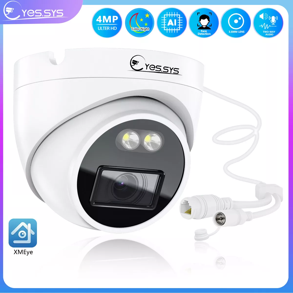 Hikvision Compatible 4MP Audio 48V POE Security Turret DOME Camera ColorVu XMEYE
