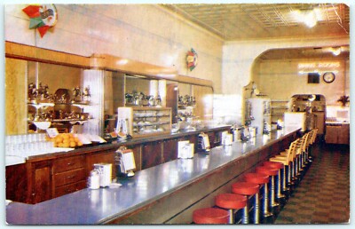 Postcard WY Evanston Wyoming Freemans Cafe Lunch Counter Diner B28